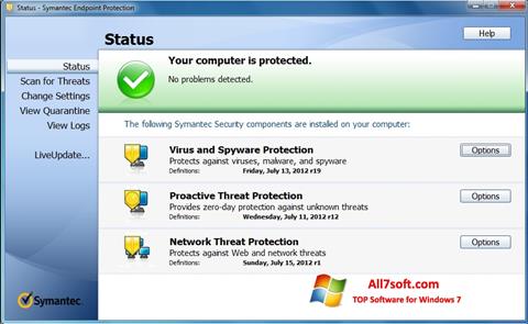 Captură de ecran Symantec Endpoint Protection pentru Windows 7