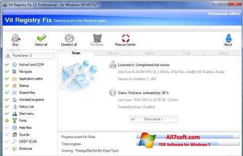 Captură de ecran Vit Registry Fix pentru Windows 7