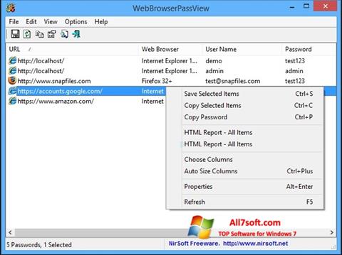 Captură de ecran WebBrowserPassView pentru Windows 7