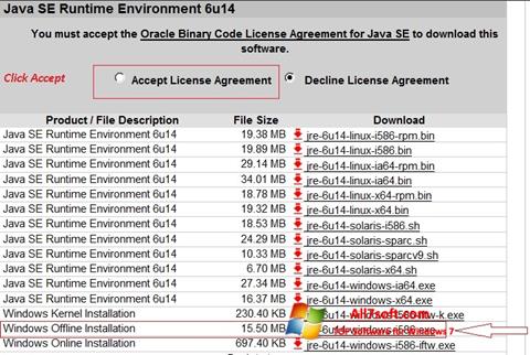Captură de ecran Java Runtime Environment pentru Windows 7
