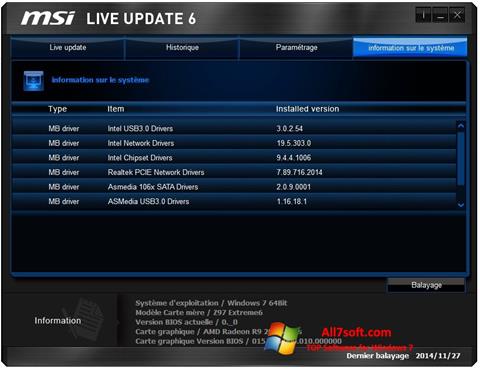 Captură de ecran MSI Live Update pentru Windows 7