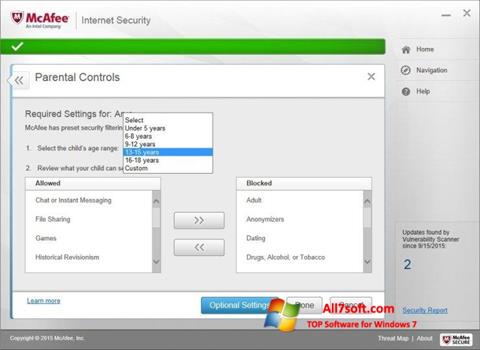 Captură de ecran McAfee Internet Security pentru Windows 7