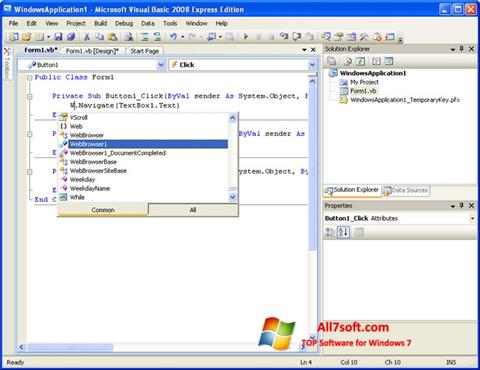 Captură de ecran Microsoft Visual Basic pentru Windows 7