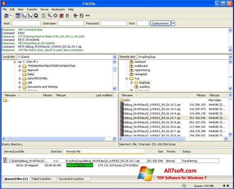 Captură de ecran FileZilla pentru Windows 7