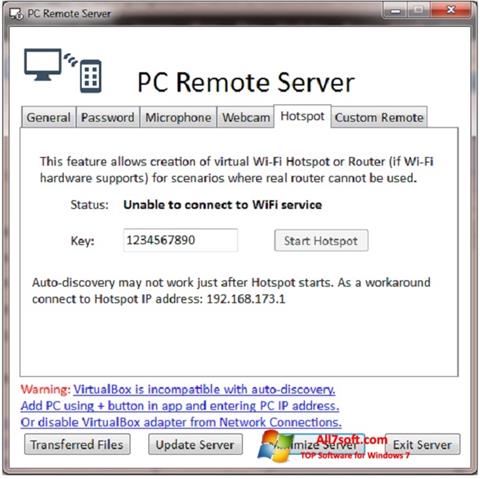 Captură de ecran PC Remote Server pentru Windows 7