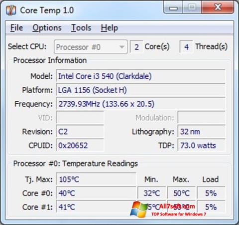 Captură de ecran Core Temp pentru Windows 7