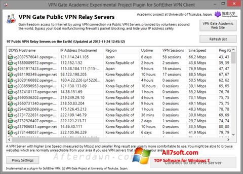 Captură de ecran VPN Gate pentru Windows 7