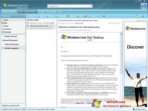 Captură de ecran Windows Live Mail pentru Windows 7