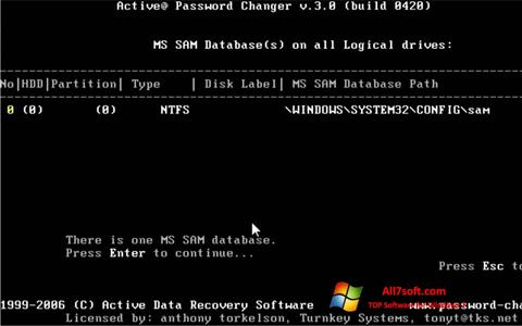 Captură de ecran Active Password Changer pentru Windows 7