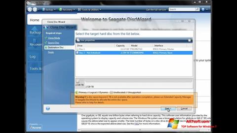 Captură de ecran Seagate DiscWizard pentru Windows 7