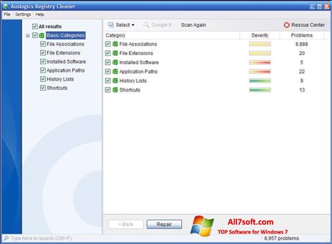 Captură de ecran Auslogics Registry Cleaner pentru Windows 7
