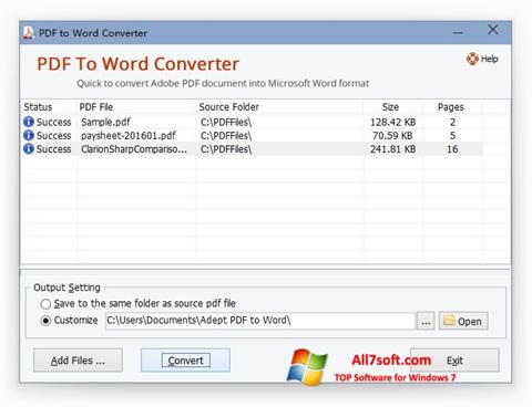 Captură de ecran PDF to Word Converter pentru Windows 7