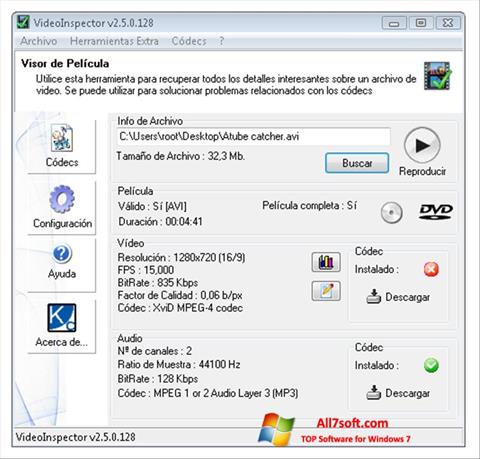 Captură de ecran VideoInspector pentru Windows 7