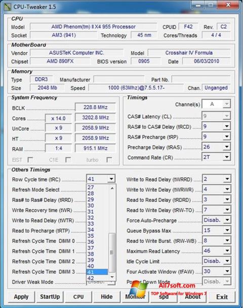 Captură de ecran CPU-Tweaker pentru Windows 7
