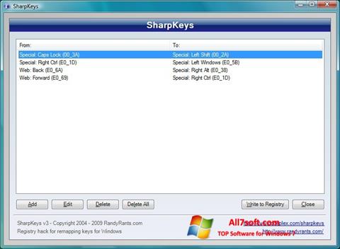 Captură de ecran SharpKeys pentru Windows 7