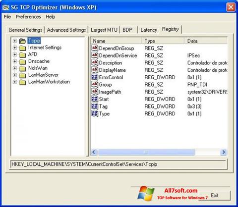Captură de ecran TCP Optimizer pentru Windows 7