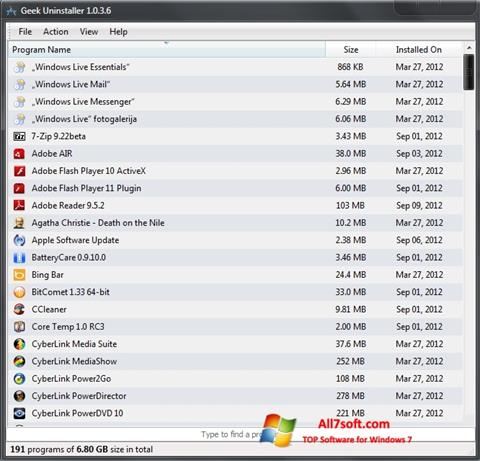 Captură de ecran Geek Uninstaller pentru Windows 7