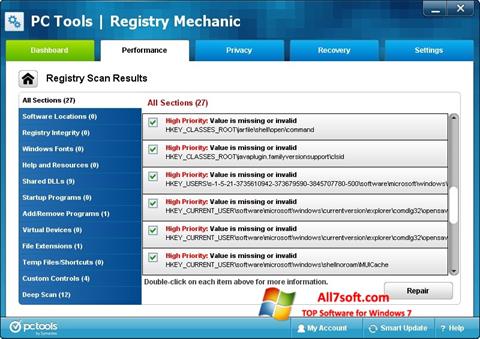 Captură de ecran Registry Mechanic pentru Windows 7