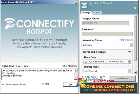 Captură de ecran Connectify Hotspot PRO pentru Windows 7