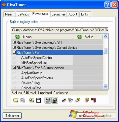 Captură de ecran RivaTuner pentru Windows 7
