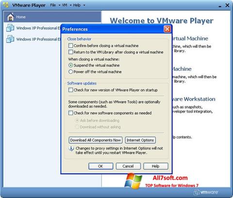 Captură de ecran VMware Player pentru Windows 7