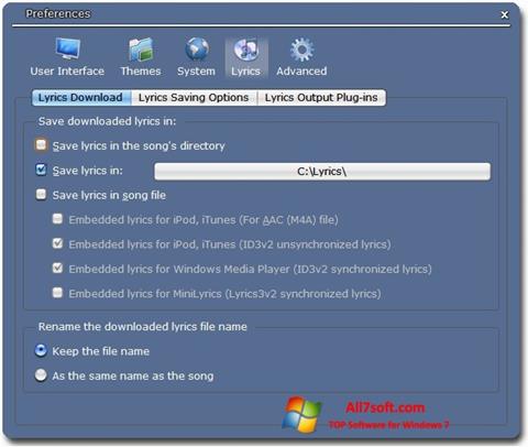 Captură de ecran Minilyrics pentru Windows 7