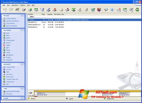 Captură de ecran Acronis Disk Director Suite pentru Windows 7