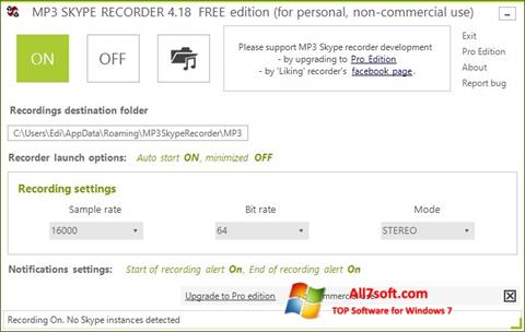 Captură de ecran MP3 Skype Recorder pentru Windows 7