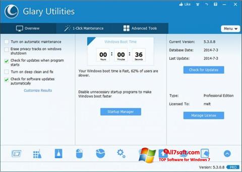 Captură de ecran Glary Utilities Pro pentru Windows 7