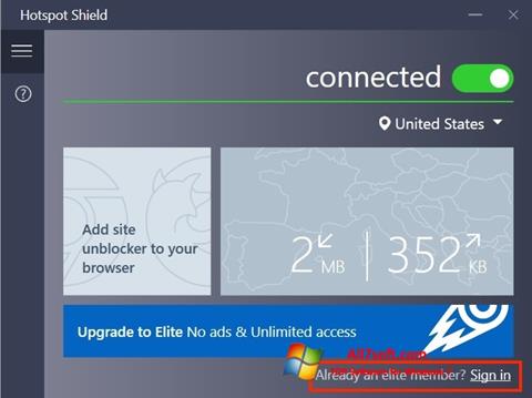 Captură de ecran Hotspot Shield pentru Windows 7