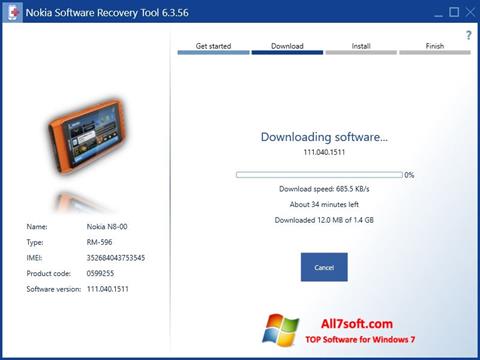 Captură de ecran Nokia Software Recovery Tool pentru Windows 7