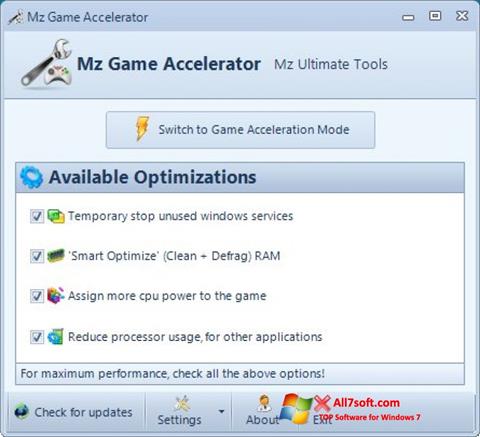 Captură de ecran Mz Game Accelerator pentru Windows 7