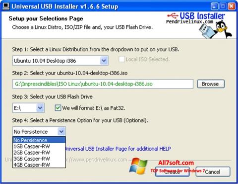Captură de ecran Universal USB Installer pentru Windows 7