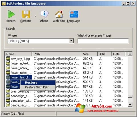 Captură de ecran SoftPerfect File Recovery pentru Windows 7