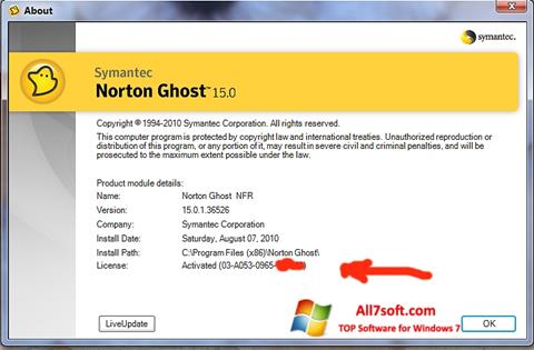 Captură de ecran Norton Ghost pentru Windows 7