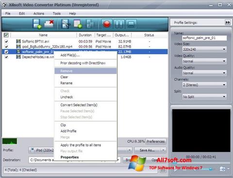 Captură de ecran Xilisoft Video Converter pentru Windows 7
