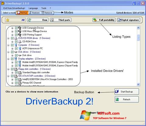 Captură de ecran Driver Backup pentru Windows 7
