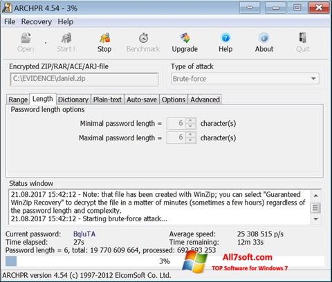 Captură de ecran Advanced Archive Password Recovery pentru Windows 7